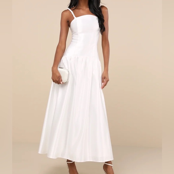 Lulus Dresses & Skirts - Lulus Modern Adoration White Satin Backless Lace-Up Maxi Dress